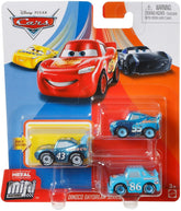 Disney Cars Mini Racers - Metallic The King / Metallic Dinoco Lightning McQueen / Metallic Dinoco Chick Hicks