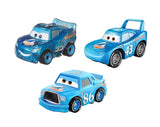 Disney Cars Mini Racers - Metallic The King / Metallic Dinoco Lightning McQueen / Metallic Dinoco Chick Hicks