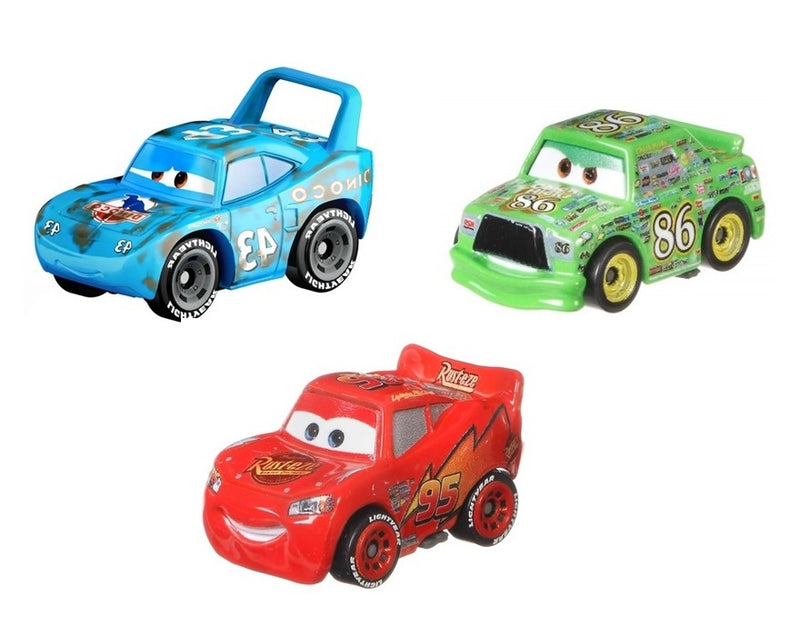 Disney Cars Mini Racers - Damaged King / Lightning McQueen / Chick Hicks