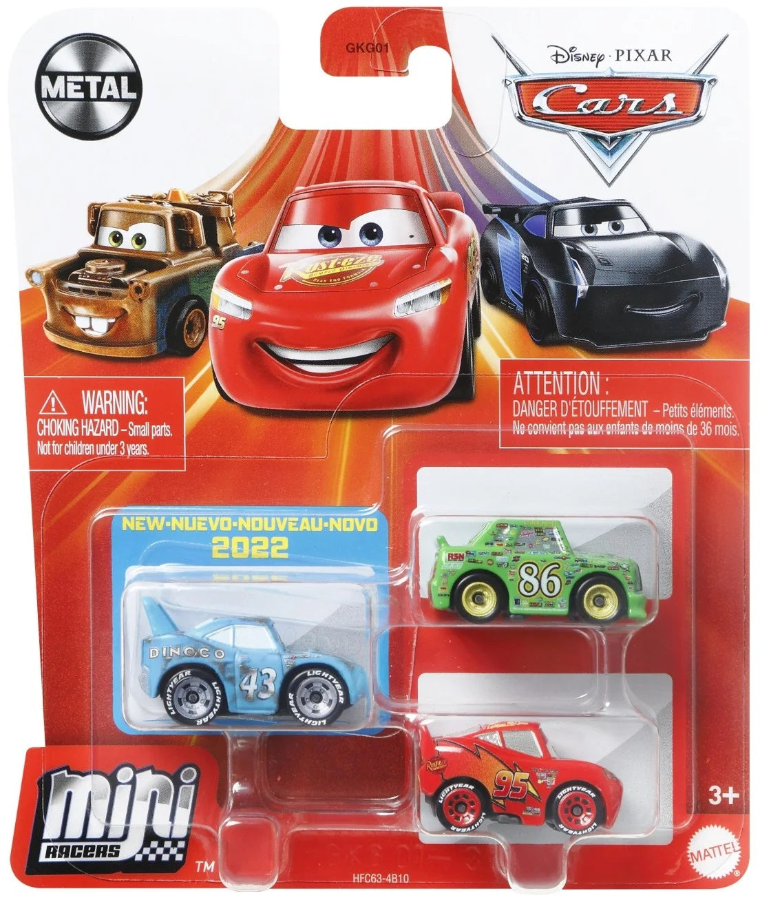 Disney Cars Mini Racers - Damaged King / Lightning McQueen / Chick Hicks